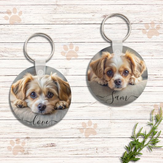 ペットパーソナライズされた2人写真犬の愛愛人記念の名 キーホルダー