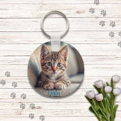 ペットパーソナライズされた2枚フォト猫好きキープサケ名 キーホルダー