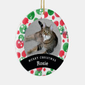 ペットパーソナライズで赤い緑の水彩画の点 セラミックオーナメント (右)