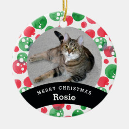 ペットパーソナライズで赤い緑の水彩画の点 セラミックオーナメント