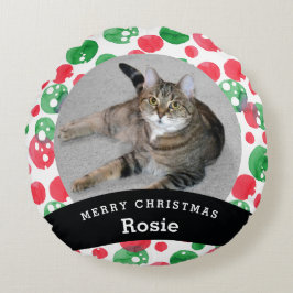 ペットパーソナライズで赤い緑の水彩画の点 ラウンドクッション