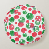 ペットパーソナライズで赤い緑の水彩画の点 ラウンドクッション (裏面)