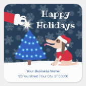 ペットビジネスのクリスマスドッグとサンタ スクエアシール (正面)