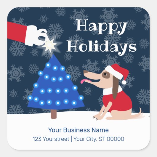 ペットビジネスのクリスマスドッグとサンタ スクエアシール (正面)