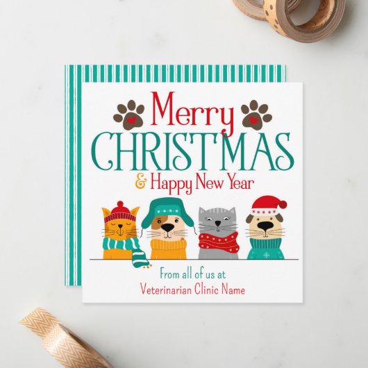 ペットビジネス クリスマス 犬 猫 ノートカード (正面/裏面インサイチュ)