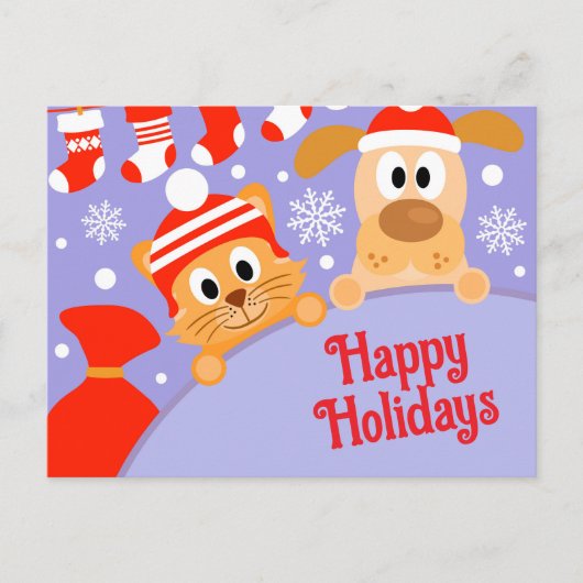 ペットビジネス クリスマス 犬 猫 ポストカード (正面)