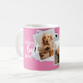 ペットピンクモダンカップ付きフォトコラージュ家族 コーヒーマグカップ (正面左)