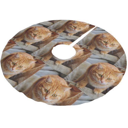 ペットファミリーフォトスカスタマイズクリススマスホリデー ブラッシュドポリエステルツリースカート (アングル)