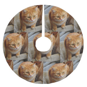 ペットファミリーフォトスカスタマイズクリススマスホリデー ブラッシュドポリエステルツリースカート