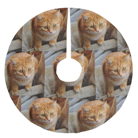 ペットファミリーフォトスカスタマイズクリススマスホリデー ブラッシュドポリエステルツリースカート (正面)