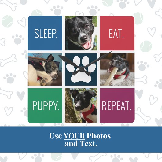 ペットフォカラフルト動物愛好家の幾何モダン的 スクエア壁時計