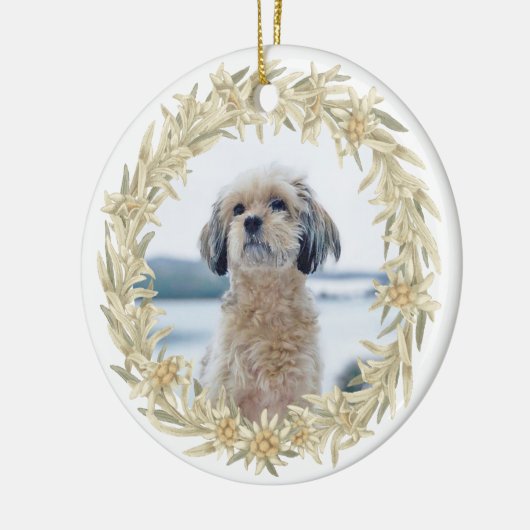 ペットフォトエデルワイスアルパインフローラリース セラミックオーナメント (左)