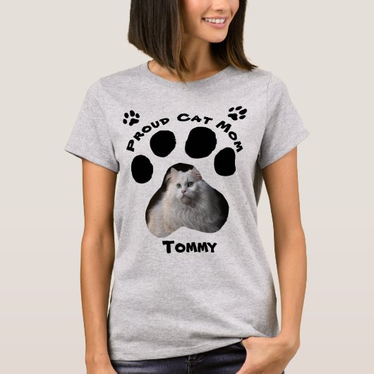 ペットフォトカスタムー&ネーム付き猫ママTシャツ Tシャツ (正面)
