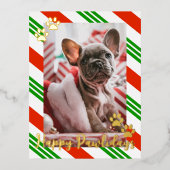 ペットフォトキャンディーケーンストライプのハッピーパワリー金ゴールド 箔シーズンポストカード (正面)