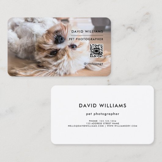 ペットフォトグラファーQRコードプロフェッショナルホワイト 名刺 (正面/裏面)