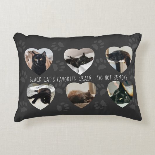 ペットフォトコラージブラックキャットお気に入りの装飾用クッション アクセントクッション (正面)