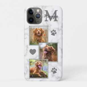 ペットフォトコラージュモモダンノグラム白大理石犬 iPhone 11 PROケース