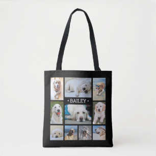 ペットフォトコラージュ名モダン黒スタイリッシュ犬 トートバッグ