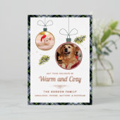 ペットフォトゴードンタータンチェッククリスマスバラ金ゴールド 箔シーズンカード (立ち正面)