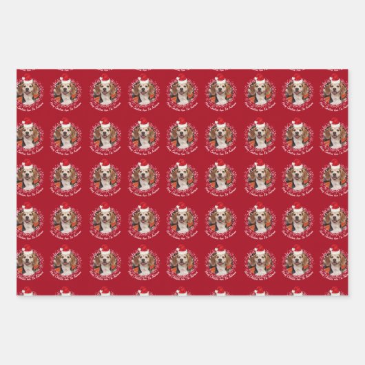 ペットフォトサンタハット&スノーフレーク赤グリーン海軍 ラッピングペーパーシート (正面3)