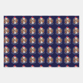 ペットフォトサンタハット&スノーフレーク赤グリーン海軍 ラッピングペーパーシート (正面)