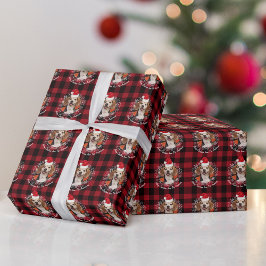 ペットフォトサンタハット&レッドバッファロープレイド ラッピングペーパー