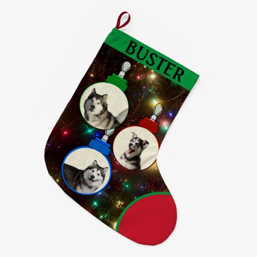 ペットフォトツリーオーナメントの名前の追加 ラージクリスマスストッキング (正面 (吊り時))