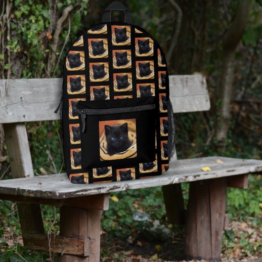 ペットフォトパターンブラックバックパック プリントバックパック