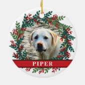 ペットフォトパーソナライズされたクリスマスリースセラミック セラミックオーナメント (裏面)