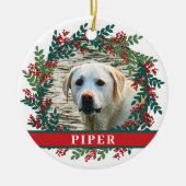 ペットフォトパーソナライズされたクリスマスリースセラミック セラミックオーナメント (正面)