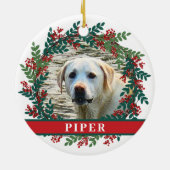 ペットフォトパーソナライズされたクリスマスリースセラミック セラミックオーナメント (裏面)