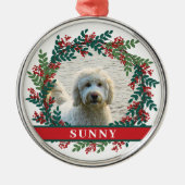 ペットフォトパーソナライズされたクリスマスリース メタルオーナメント (正面)