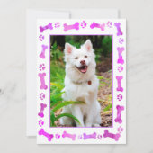 ペットフォトピンクポープリントドッグ誕生日 招待状 (正面)