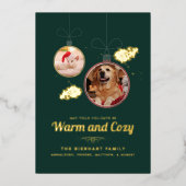 ペットフォトファミリークリスマスモダン金ゴールド 箔シーズンカード (正面)