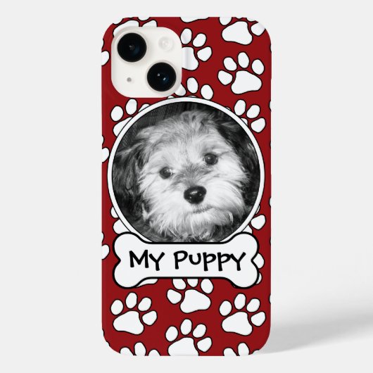 ペットフォトフレーム赤い黒い手が犬の骨をプリント Case-Mate iPhoneケース (裏面)