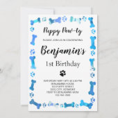 ペットフォトブルーポープリントドッグ誕生日 招待状 (裏面)