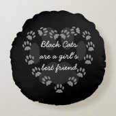 ペットフォトポープリントハートブラックキャットラブ引用文 ラウンドクッション (正面)