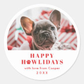 ペットフォトポープリントプンクリスマスホリデー ラウンドシール (正面)