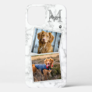 ペットフォトマーブルモノグラムイニシャル名2 Cat Dog iPhone 12ケース