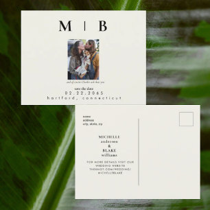 ペットフォトモノグラムクリーム日付結婚を保存 案内ポストカード