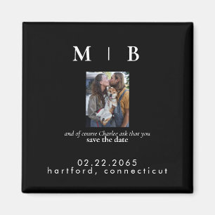 ペットフォトモノグラムブラック日付を保存結婚する マグネット