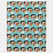 ペットフォトライトティール（緑がかった色）wポープリントキュートモダン フリースブランケット (正面)