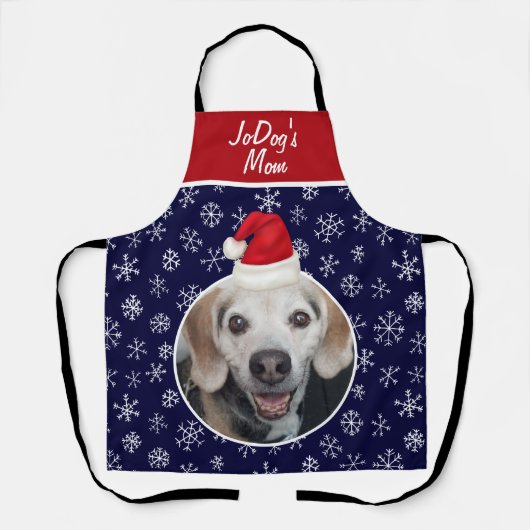 ペットフォトレッドサンタハット雪の結晶ネイビークリスマス エプロン (正面)