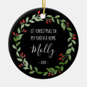 ペットフォト初めてのクリスマスインニューホーム白黒 セラミックオーナメント (正面)