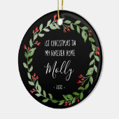 ペットフォト初めてのクリスマスインニューホーム白黒 セラミックオーナメント (左)