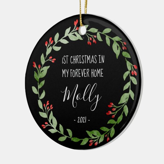 ペットフォト初めてのクリスマスインニューホーム白黒 セラミックオーナメント (左)