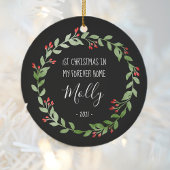 ペットフォト初めてのクリスマスインニューホーム白黒 セラミックオーナメント