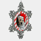 ペットフォト初めてのクリスマスサンタ帽子HO HO HO CUTE スノーフレークピューターオーナメント (左)