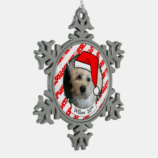 ペットフォト初めてのクリスマスサンタ帽子HO HO HO CUTE スノーフレークピューターオーナメント (左)