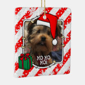 ペットフォト初めてのクリスマスサンタ帽子HO HO HO CUTE セラミックオーナメント (右)
